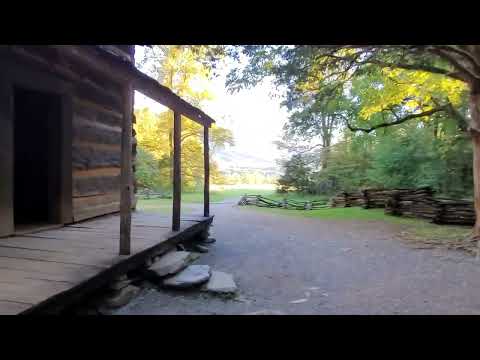 Walking in Cades Cove to a historic cabin - John Oliver Cabin in Great Smoky Mountains National Park