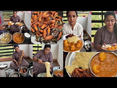 African fufu,pachai royyalu eggs curry & royyalu head fry 
