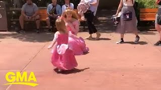 Little girl named Aurora runs to see her favorite Disney princess, Aurora  | GMA Digital