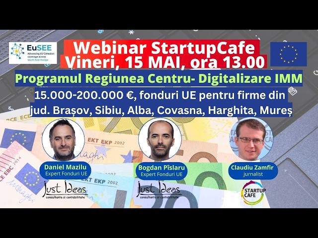 UPDATE. Webinarul s-a încheiat, urmărește VIDEO: Granturi IMM de câte 15.000-200.000 EUR, pentru digitalizare, în județele Brașov, Sibiu, Alba, Covasna, Harghita, Mureș