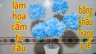 Làm hoa cẩm tú cầu bằng khẩu trang y tế rất đơn giản