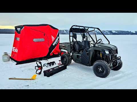 Honda Pioneer 520 First Test Ice Fishing w/ Eskimo Eskape 2400 Flip Over Tent