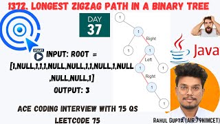 YouTube video '1372. Longest ZigZag Path in a Binary Tree | LeetCode | Solution in Hindi 🔥'