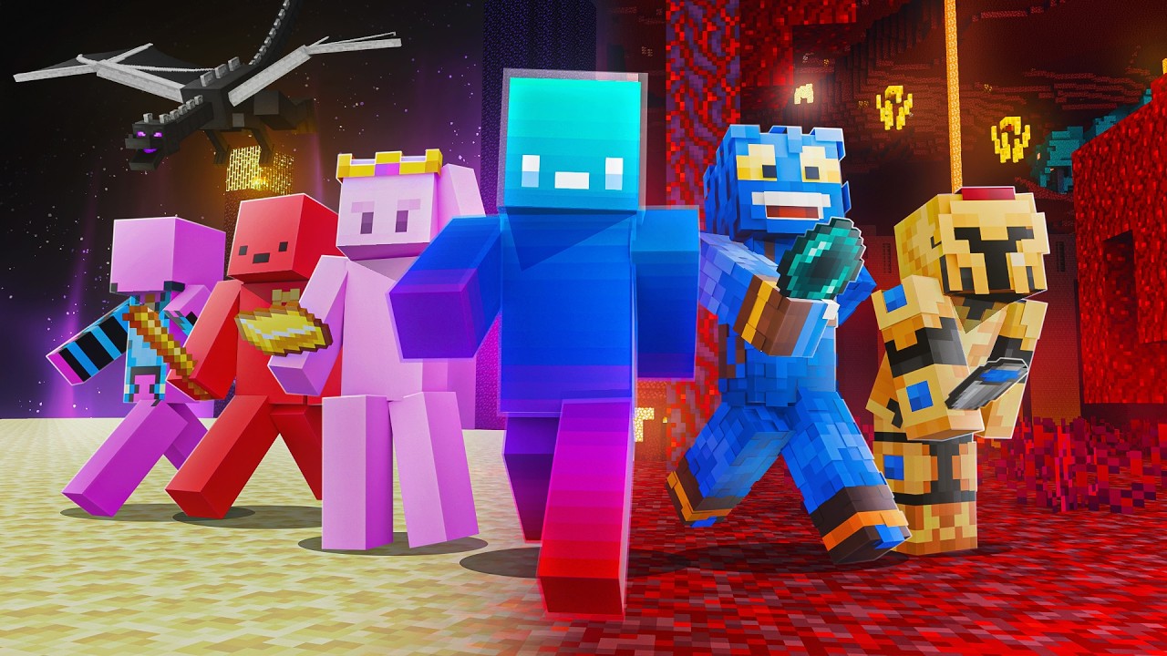 6 YouTubers Speedrun 2 Minecraft Worlds At Once