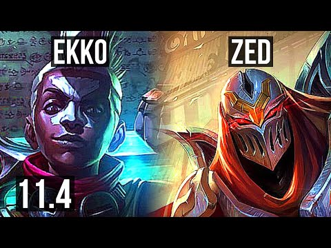EKKO vs ZED (MID) (DEFEAT) | 1500+ games, Legendary, 14/2/4 | KR Challenger | v11.4