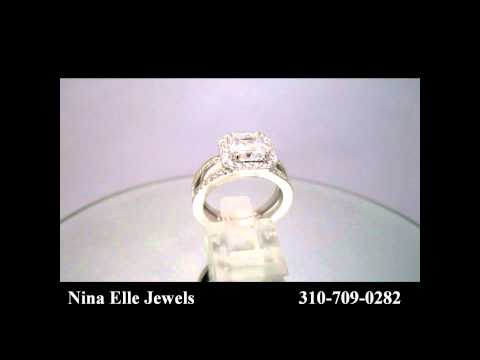 Asscher Cut Diamond Engagement Ring Double Shank Nina Elle Jewels A6