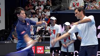 錦織圭&フェデラー、観客も息を呑む極上ラリー