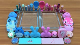 Mixing Makeup Into Clear Slime ! Blue vs Pink Special Series Relaxing Satisfying Slime