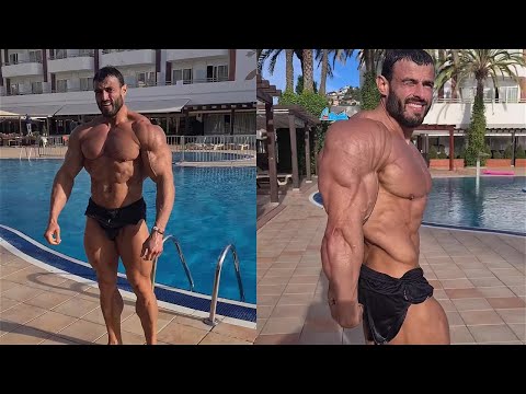 Lithuanian bodybuilder Grazvydas Grubas - Pool posing