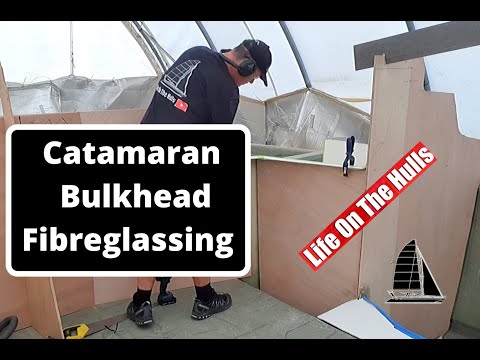 Ep094 Fibreglassing Plywood - Life On The Hulls - Building a Fibreglass Catamaran