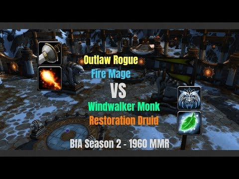 Outlaw Rogue Fire Mage vs WW Monk Resto Druid - 1960 MMR - BfA Season 2