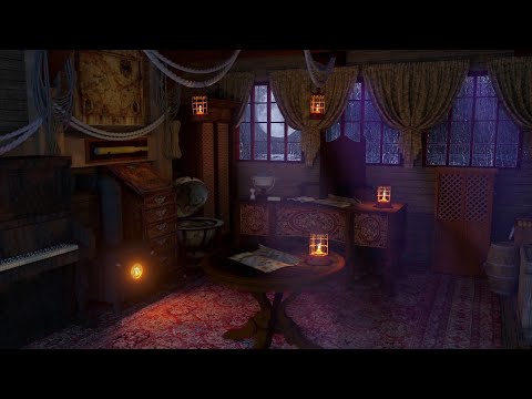 Captain's Room on The Pirate Ship Ambience : Rain, Crackling Fire, Wood Creaking,Wave sound 10 Hours