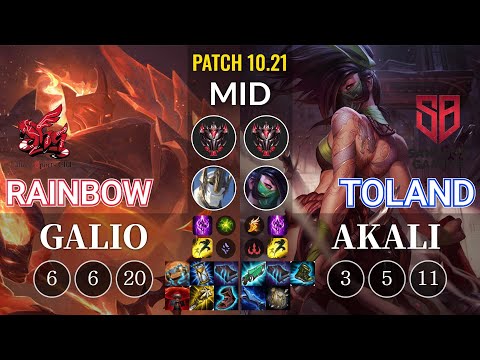 ahq Rainbow Galio vs SB TolanD Akali Mid - KR Patch 10.21