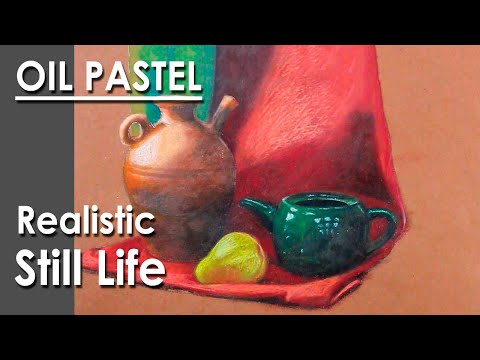 Realistic Still Life Composition in Oil Pastel Decorative item in a Drapery | steps to follow