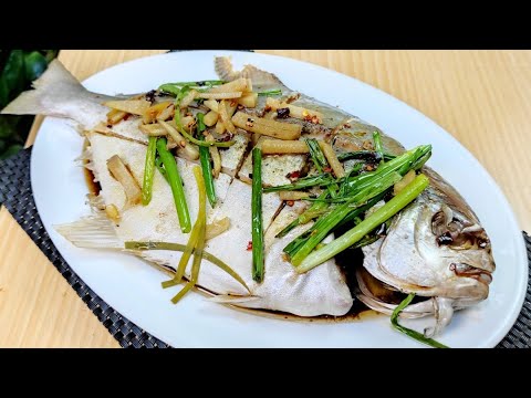 Steamed Pompano Recipe - Pompano Fish Steamed in chinese Style with Ginger & Soy Sauce