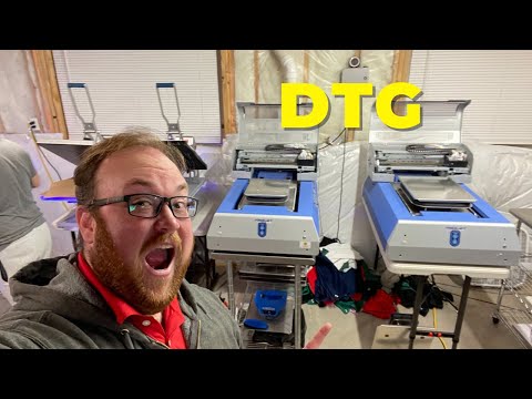 Omniprint 330tx plus dtg printer, is it worth it? basement print shop tour of Direct to Garment shop