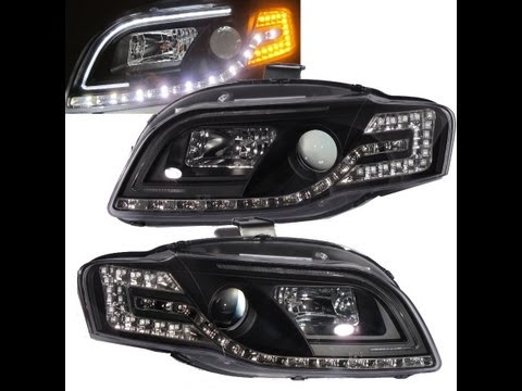 CrazyTheGod A4/S4 2005-2008 B7 Projector LED R8 HEADLIGHT w/Amber Black for AUDI