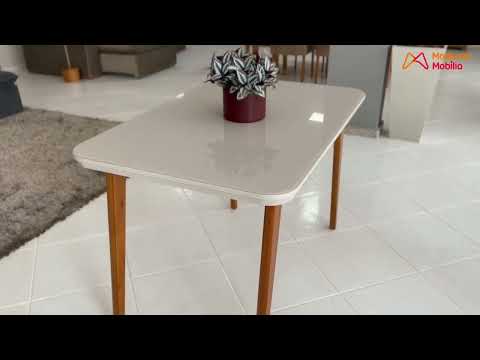 Video thumbnail of Mesa de Jantar Copper 120cm Madeira Tampo com Vidro Canto Copo Moderna Mobília