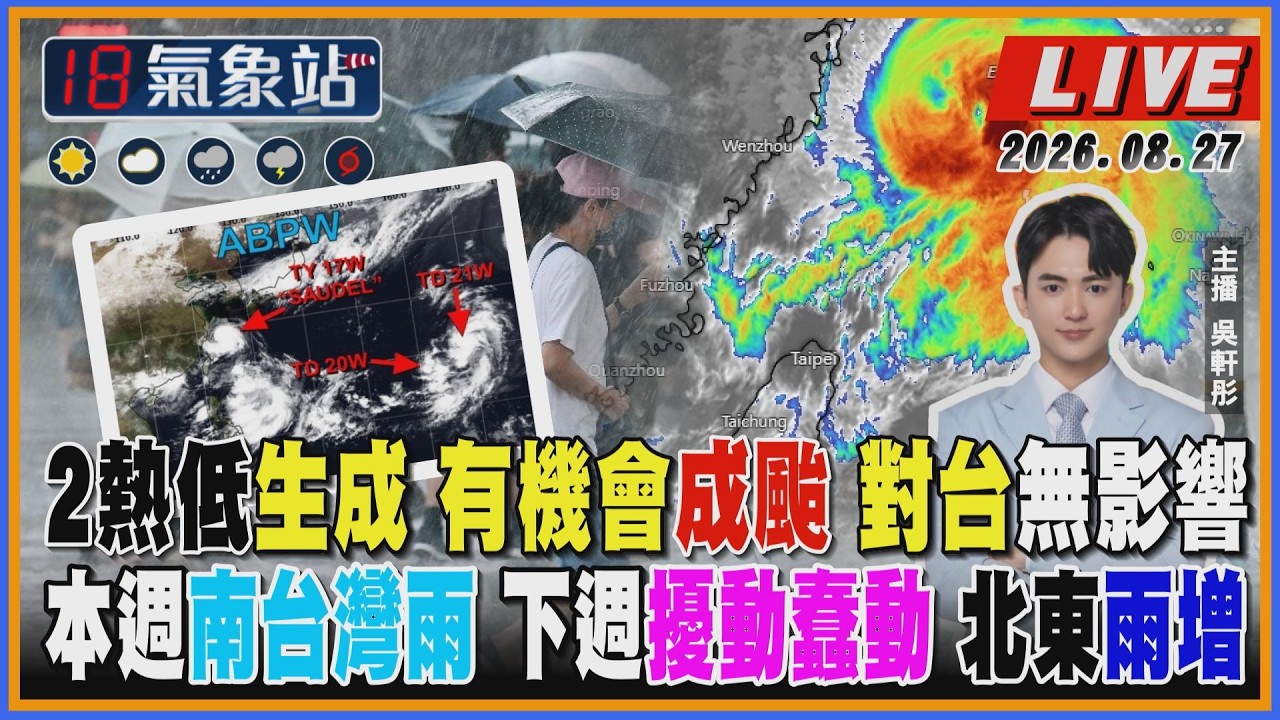 【TVBS18氣象站】2熱低生成 有機會成颱 對台無影響 本週南台灣雨 下週擾動蠢動 北東雨增
