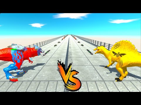 OPTIMUS PRIME T-REX vs BUMBLEBEE SPINOSAURUS WHO is FASTER & STRONGER - ARBS