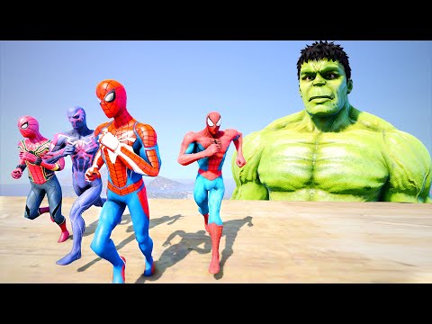 All SpiderMan Suits Vs Hulk Army GTA 5 Water Ragdolls Spider-verse Jumps/Fails(Funny Moments)- GTA 5