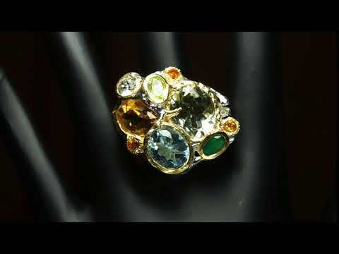 Серебряное кольцо с натуральными Цитринами Топазами Празиолитом Перидотом и Ониксом 18р видео
