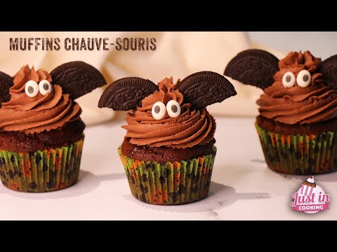 Chocolate Bat Muffins with Ganache (Halloween)
