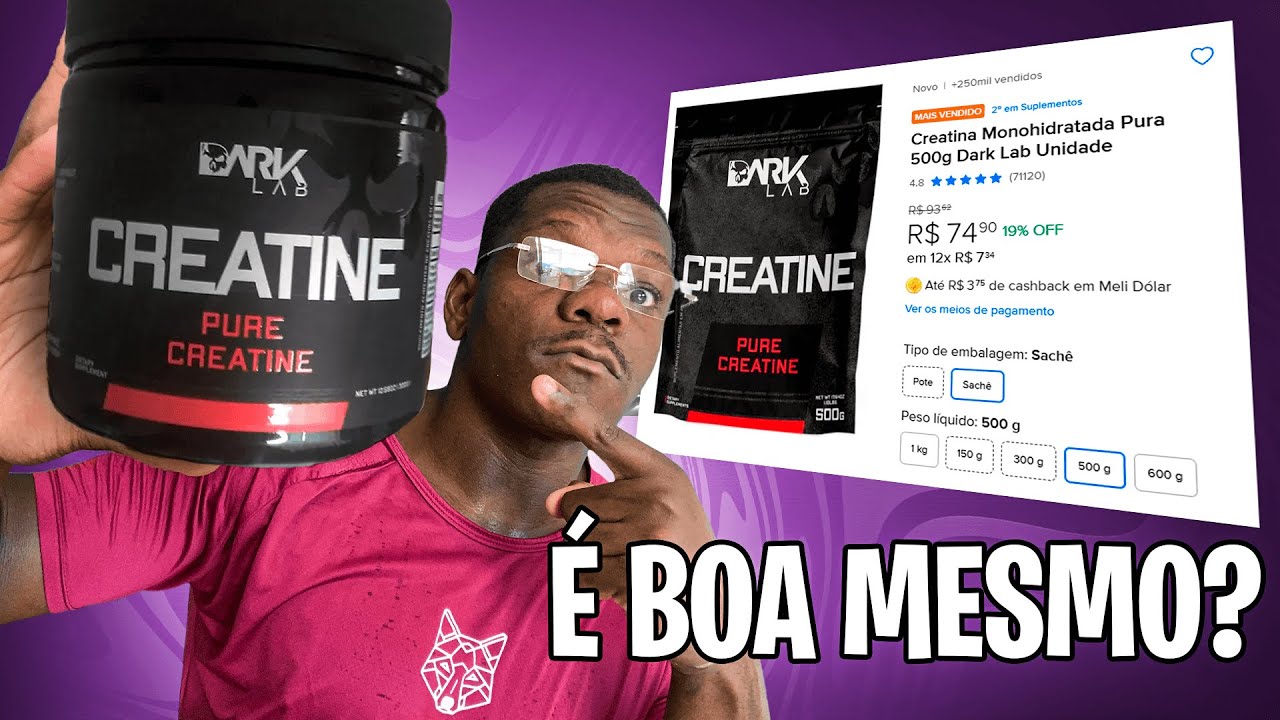 Miniatura da avaliação em vídeo de Creatina Dark Lab Premium Pure em Pó Sem Sabor 1kg Preto