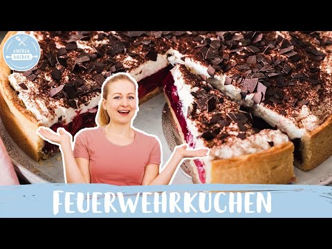Feuerwehrkuchen 🍒🍰| Mürbteigkuchen mit Kirschfüllung und Sahne | Einfach Backen