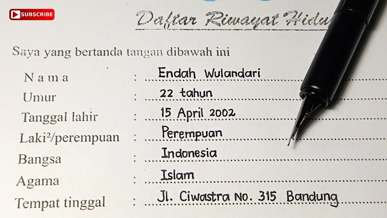 Contoh Daftar Riwayat Hidup Tulis Tangan yang Benar | CV Tamatan SMA dengan Pengalaman Kerja di Bank