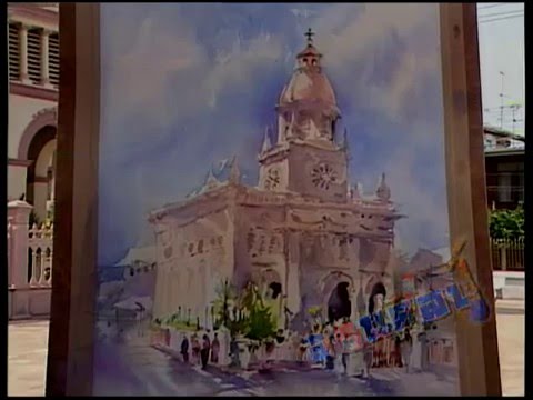 สอนศิลป์ [1-106] โดย อ.ไพรวัลย์ ชัยรัตน์ [สีน้ำ_ภาพโบสถ์ซางตาครูซ]