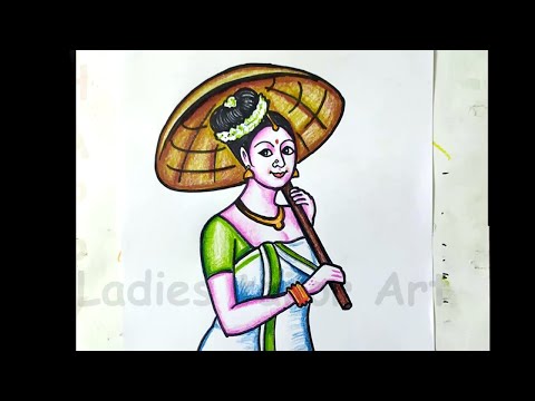 How to Onam Drawing / Kerala Traditional Woman / Drawing Maveli Festival Drawing