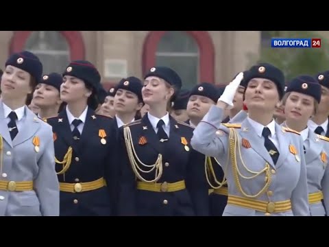 Beautiful parade of Russian female soldiers