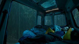 Heavy Rain and Night Thunderstorm on a Camping Car Window for Deep Sleep and Insomnia Relief