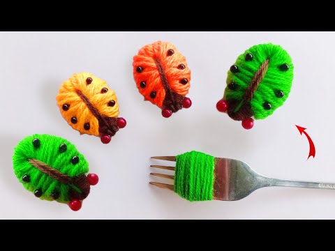 Amazing Ladybug Making Idea with Fork - Easy Woolen Crafts - Hand Embroidery Design Trick - DIY