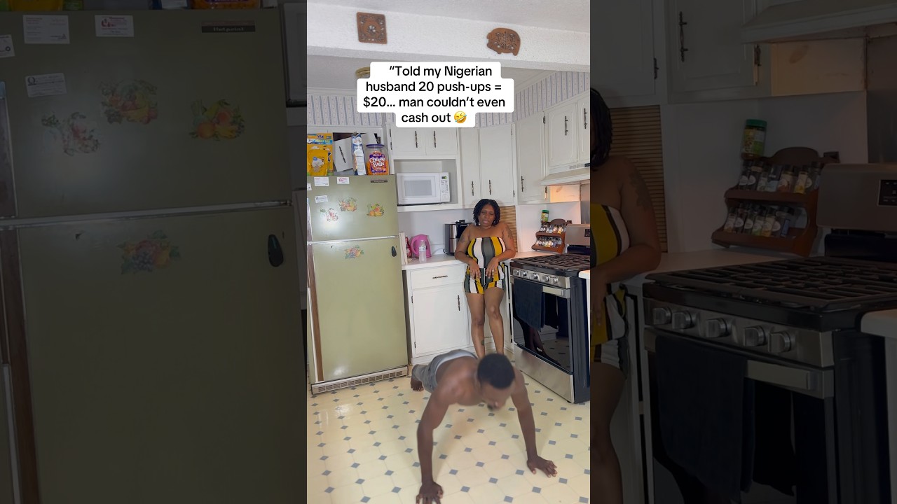 “20 Push-Ups for $20 Challenge | Black American Wife vs Nigerian Husband 💪🏾😂”. #pushups #couple