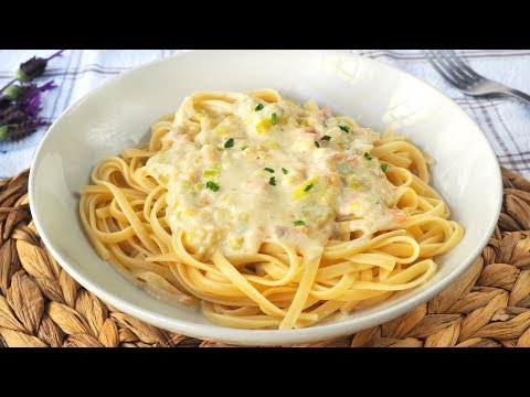 PASTA con Salmón y Puerros muy fácil