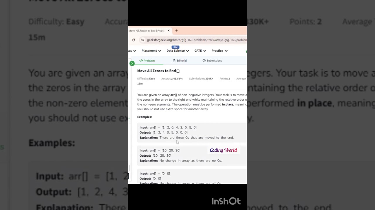 GFG 160| Day - 2 Move all Zeros to End| java program #gfg160 #gfgsolutions #java