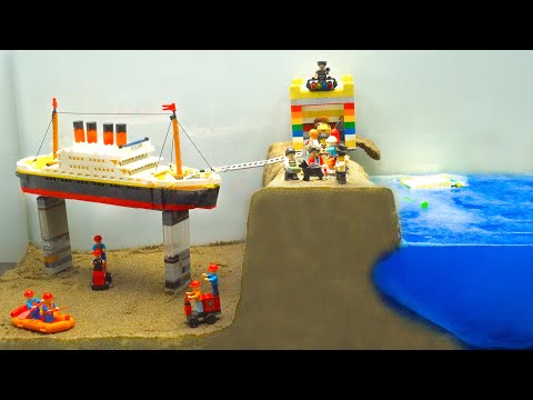 Dam Breach Experiment - Lego Titanic Ship Launch Fails & Dam Collapse Diorama