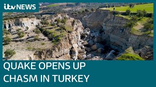 Turkey-Syria earthquake ripped huge chasm in what was once an olive field near Antakya | ITV News