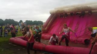 Emma, Lisa, Becca & Jo Mud Run Slide 2016 Race for Life Cancer Research