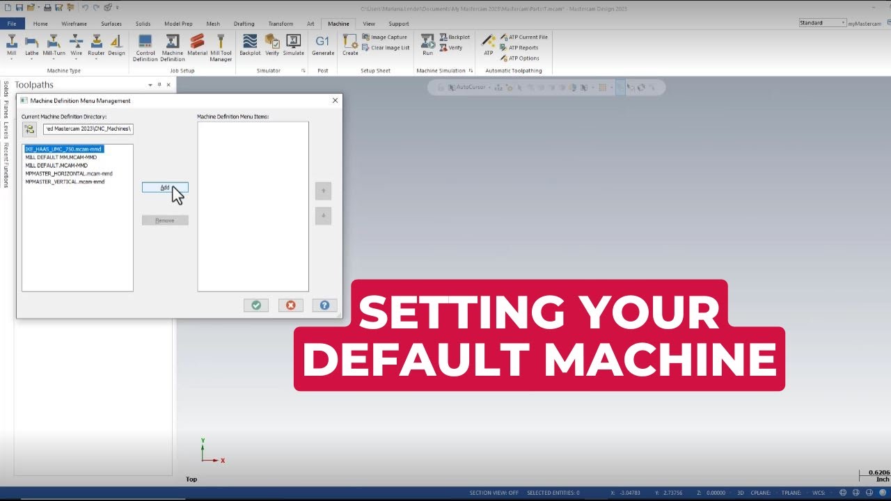 Mastercam 2023: Setting the Default Machine