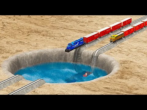 Trains vs Giant Water Pit  BeamNG.Drive