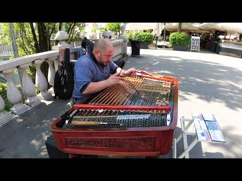 Street musician playing Salterio on the streets of ljubljana