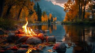 Autumn Lake Serenity 🍁🔥 Warm Campfire Sounds & Peaceful Sunset Reflections for Relaxation