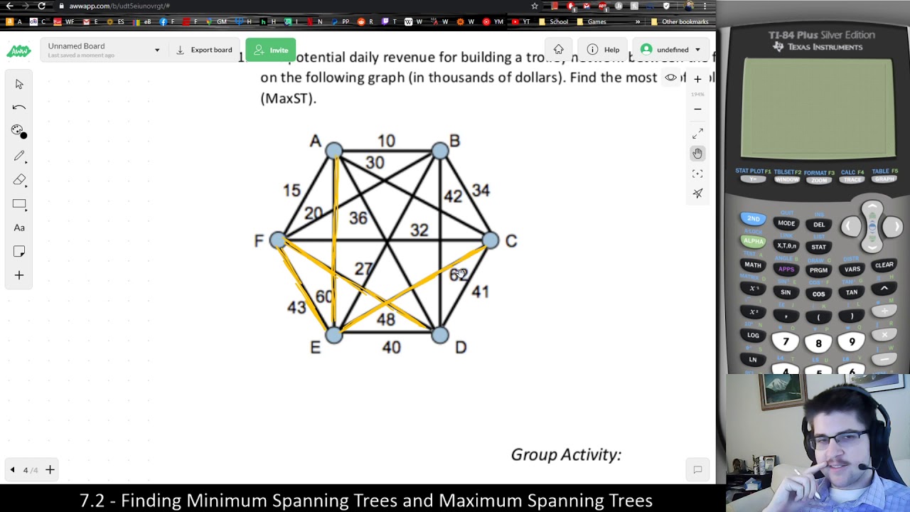 [Math 3003] Finding a Maximum Spanning Tree (example 2)