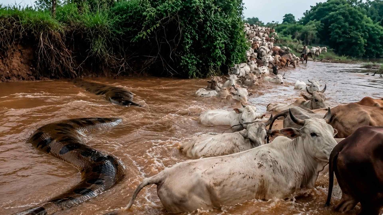 QUANDO O GADO ATRAVESSA O RIO CHEIO DE SUCURIS NO PANTANAL