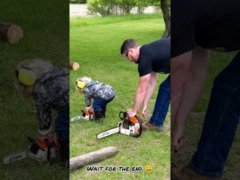 Starting our Stihls together | Stihl MS 210C vs Toy Stihl chainsaw  #waylonsworld #stihl #shorts