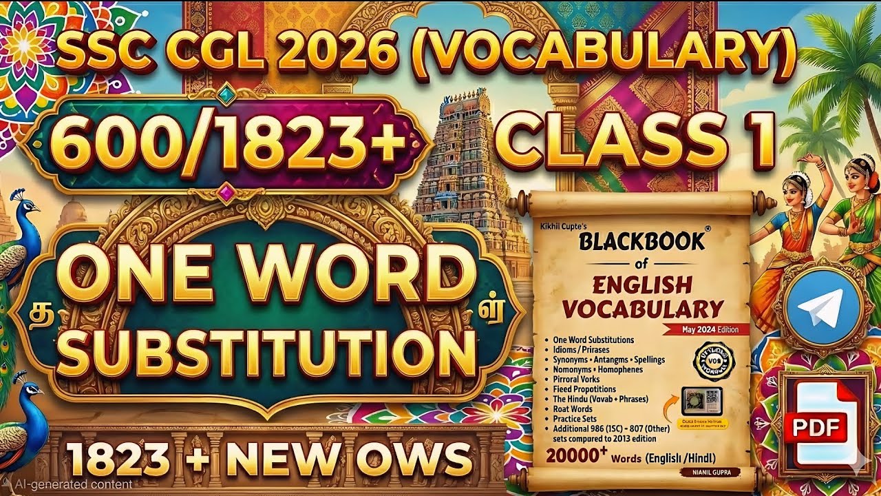 SSC CGL 2026 English | Class 1 | First 600 One Word Substitution | 1823 Series Black Book Vocabulary