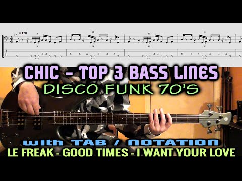 Chic BASS TAB - Le Freak / Good Times / I Want Your Love COVER LESSON - DISCO FUNK 70s BASS LINES